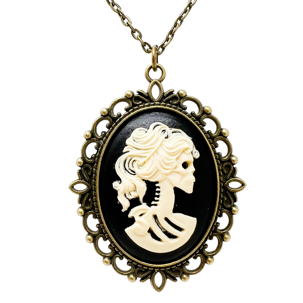 Gothic Lolita Lady Skeleton Necklace Victorian Cameo Dark Romantic Jewelry silver or bronze