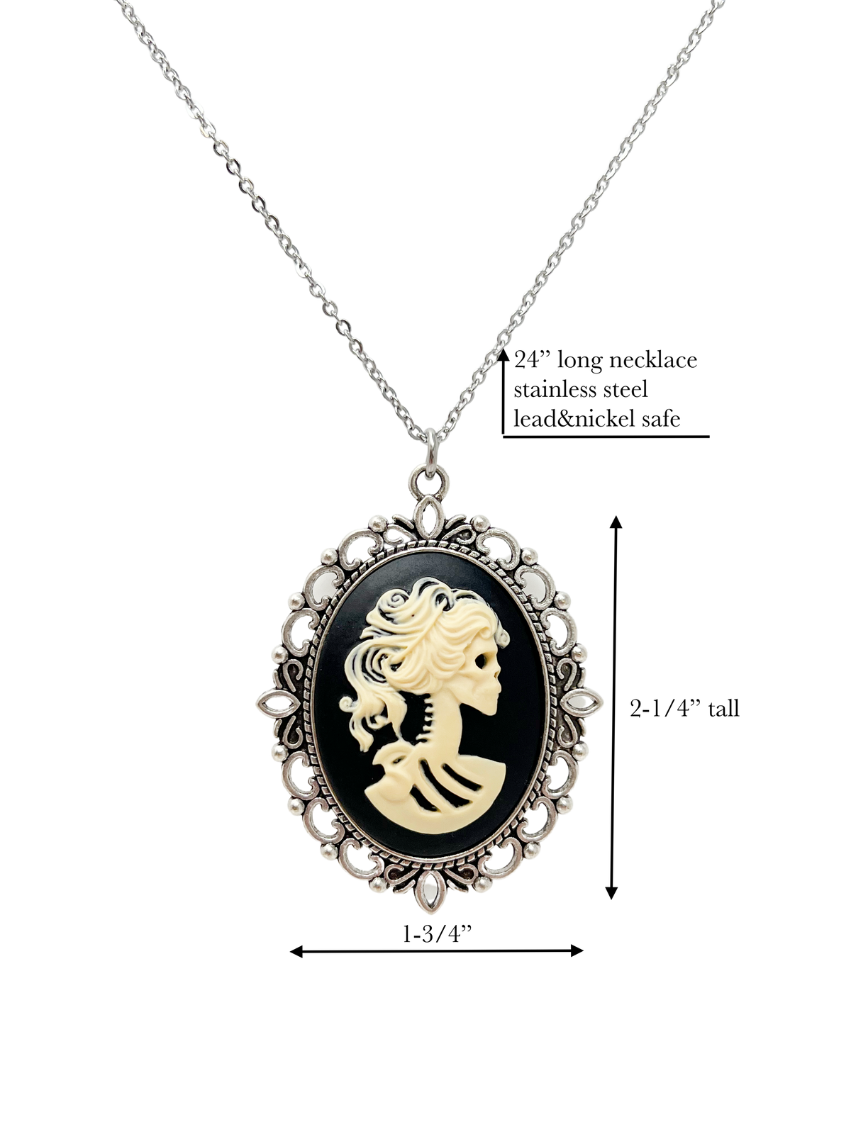 Gothic Lolita Lady Skeleton Necklace Victorian Cameo Dark Romantic Jewelry silver or bronze