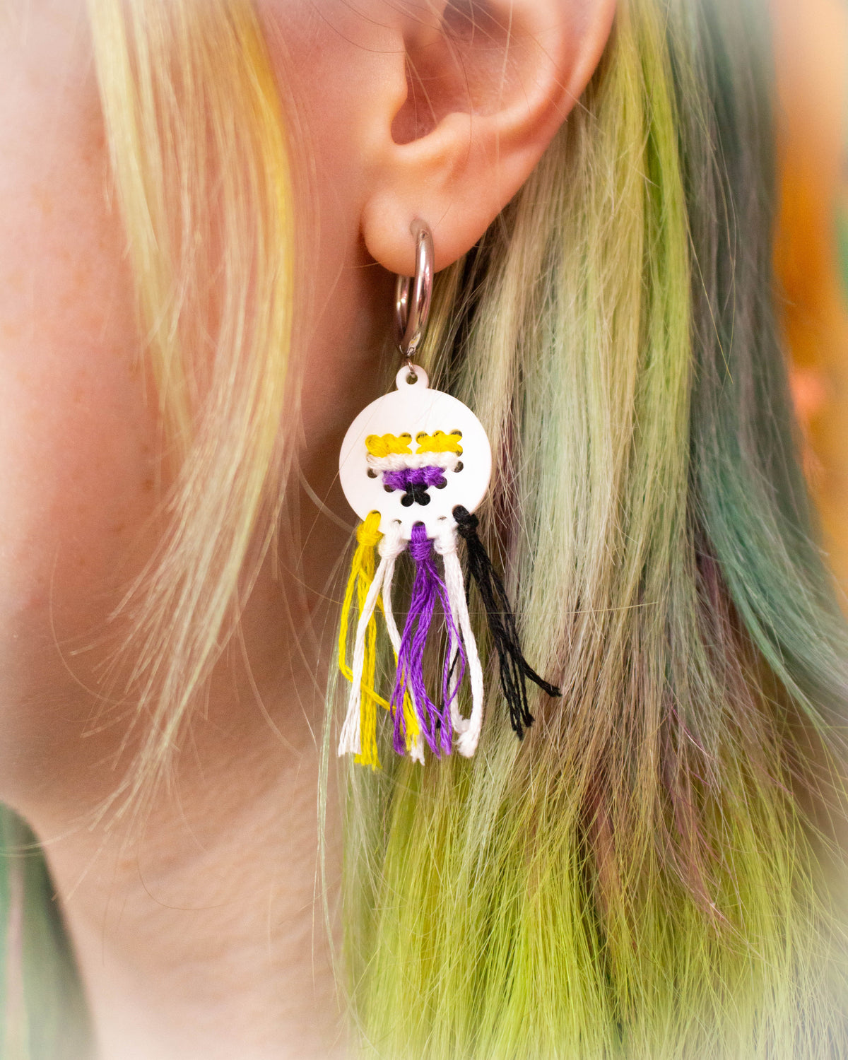 Cross Stitch Pride Flag Earrings