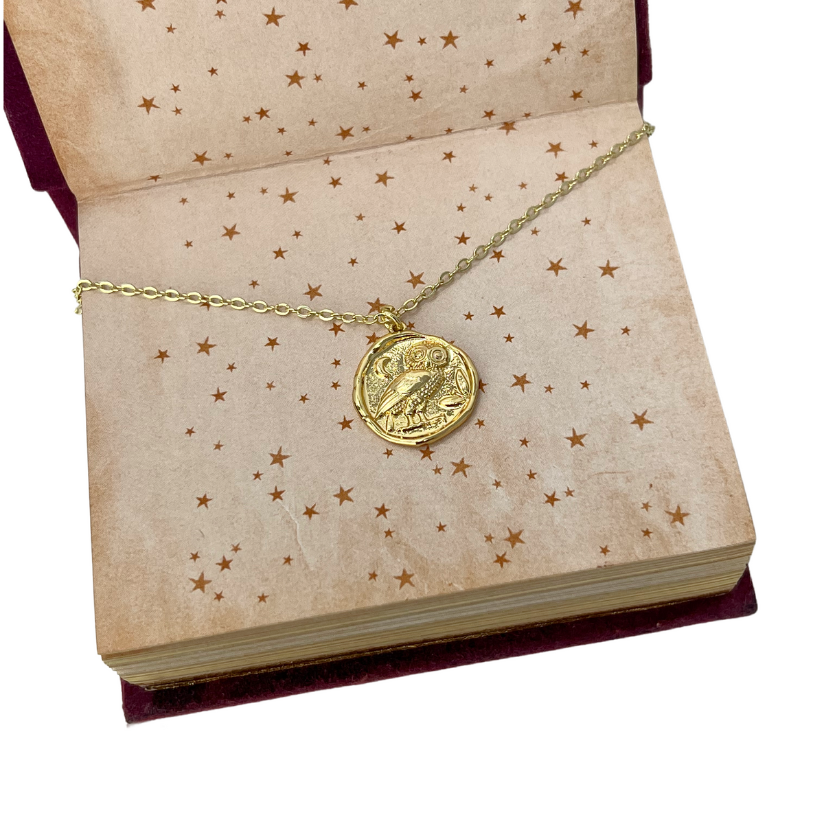 Owl Necklace Gold Athena Coin Wisdom Symbol Minimal Jewelry