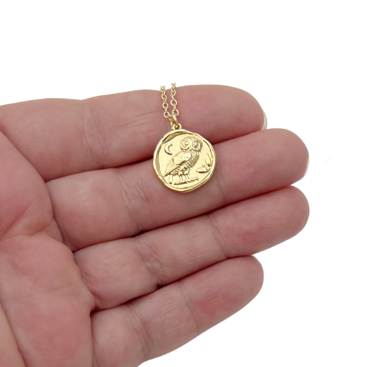 Owl Necklace Gold Athena Coin Wisdom Symbol Minimal Jewelry