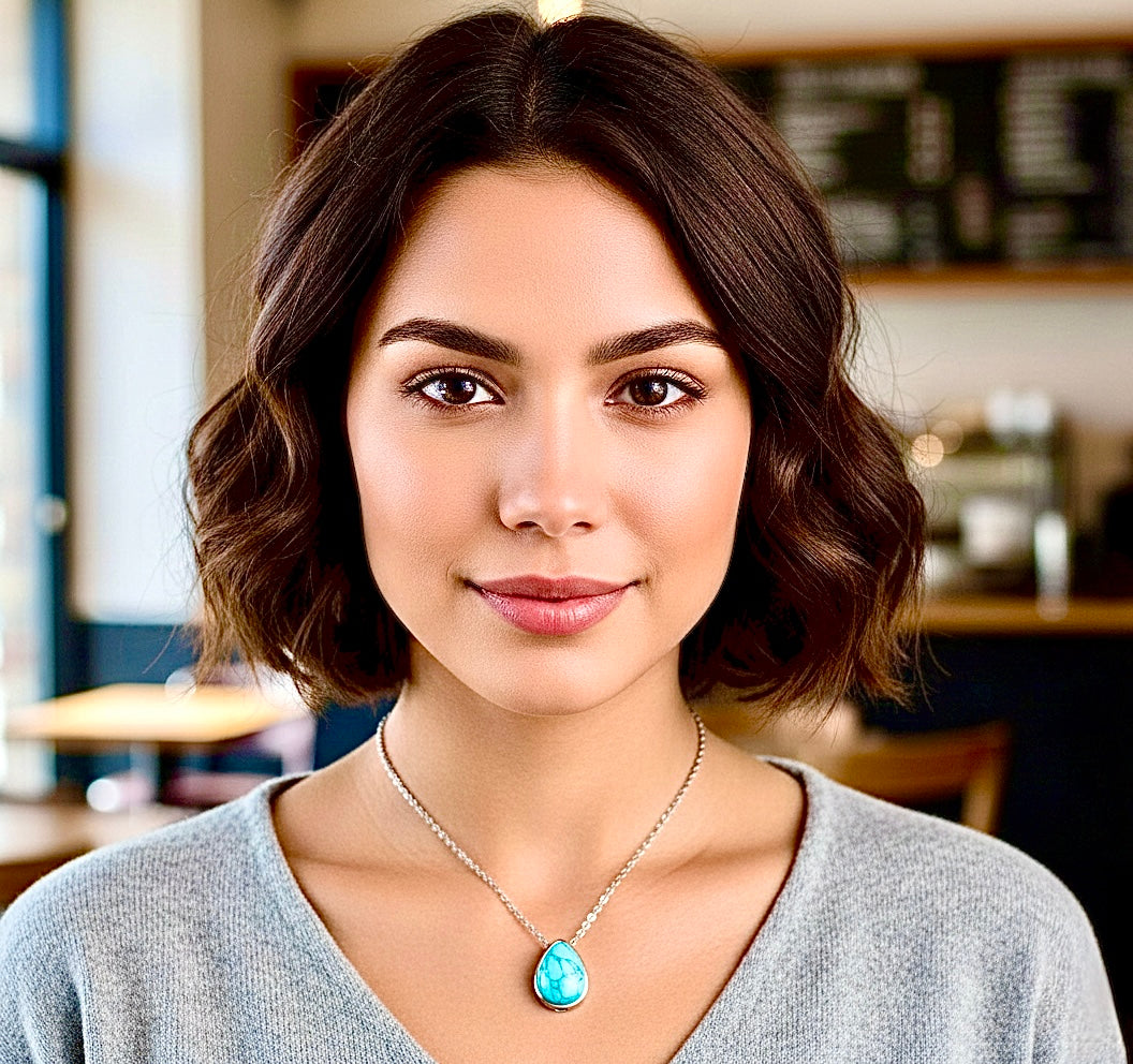 Turquoise Teardrop Memorial Urn Cross Silver Necklace Pet Cremation Waterproof Stainless Steel Urn for Ashes Remains Men Woman Jewellery