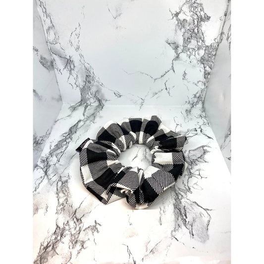 Mini Black and White Buffalo Christmas Scrunchie
