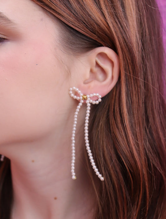 Petite Beaded Pearl Bow Earrings