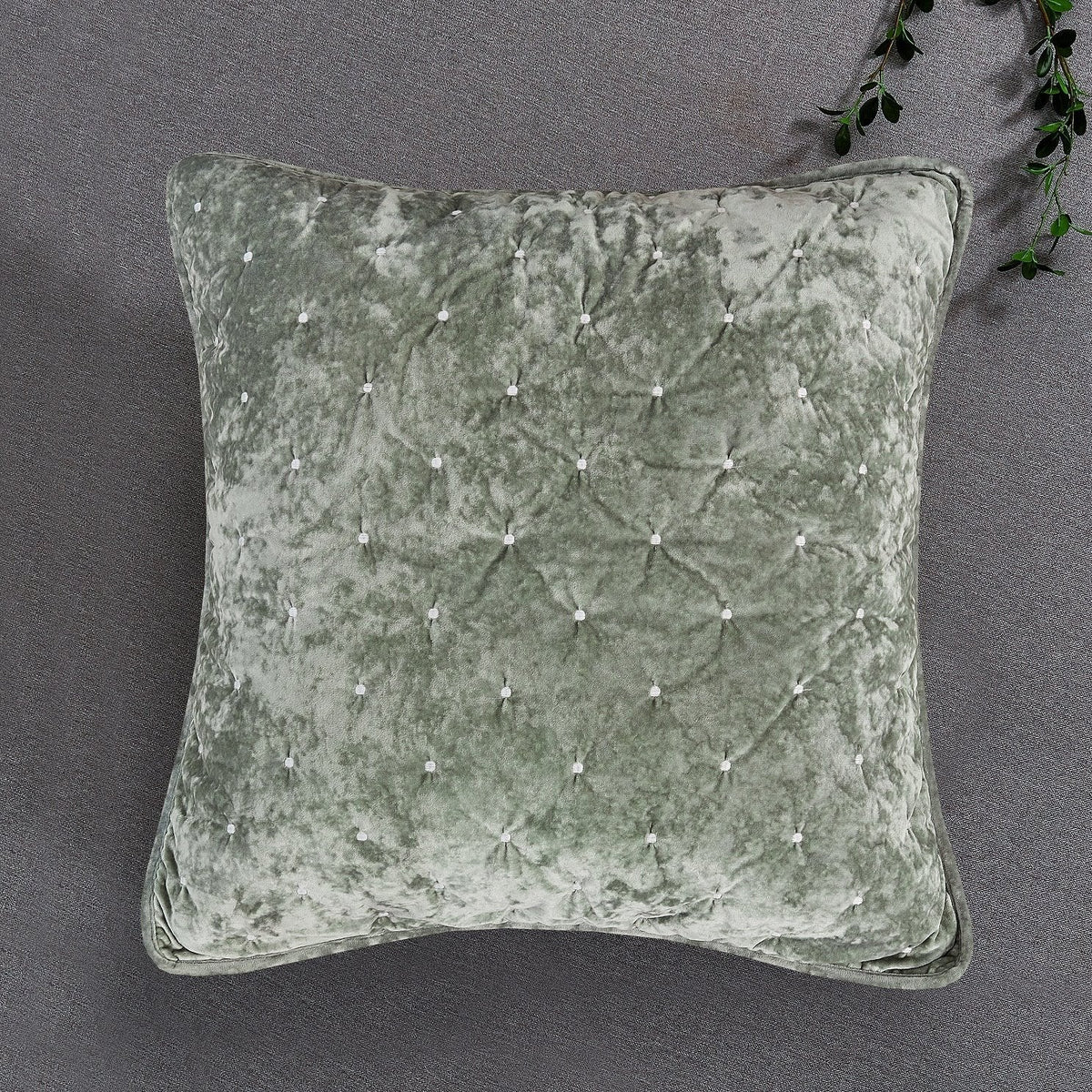Tache Velvet Dreams Light Green Plush Diamond Tufted Cushion Covers / Euro Sham (JHW-853G)