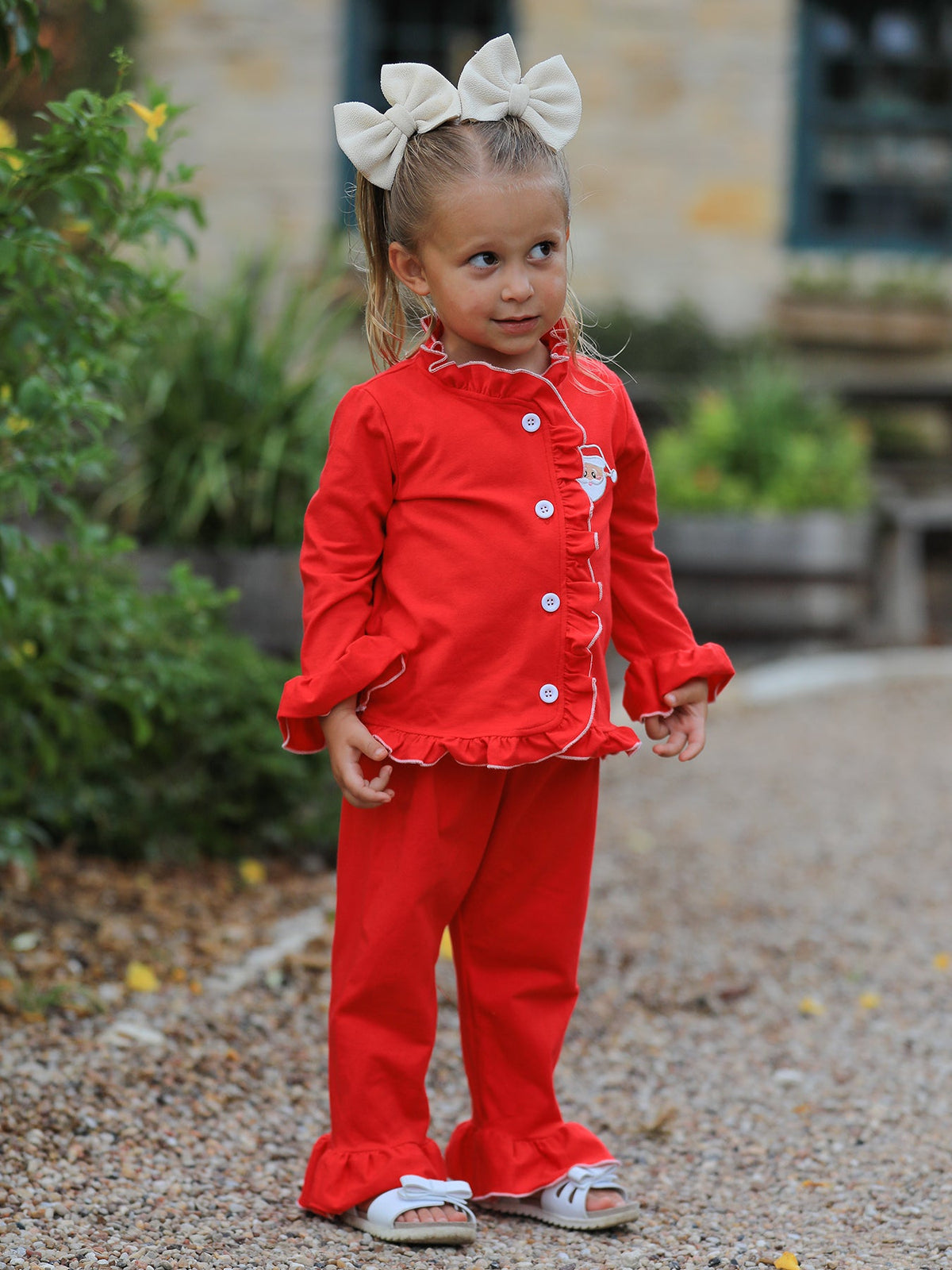 Christmas Red Girls Embroidered Pajamas
