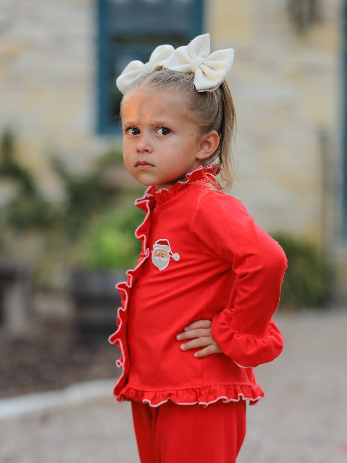 Christmas Red Girls Embroidered Pajamas