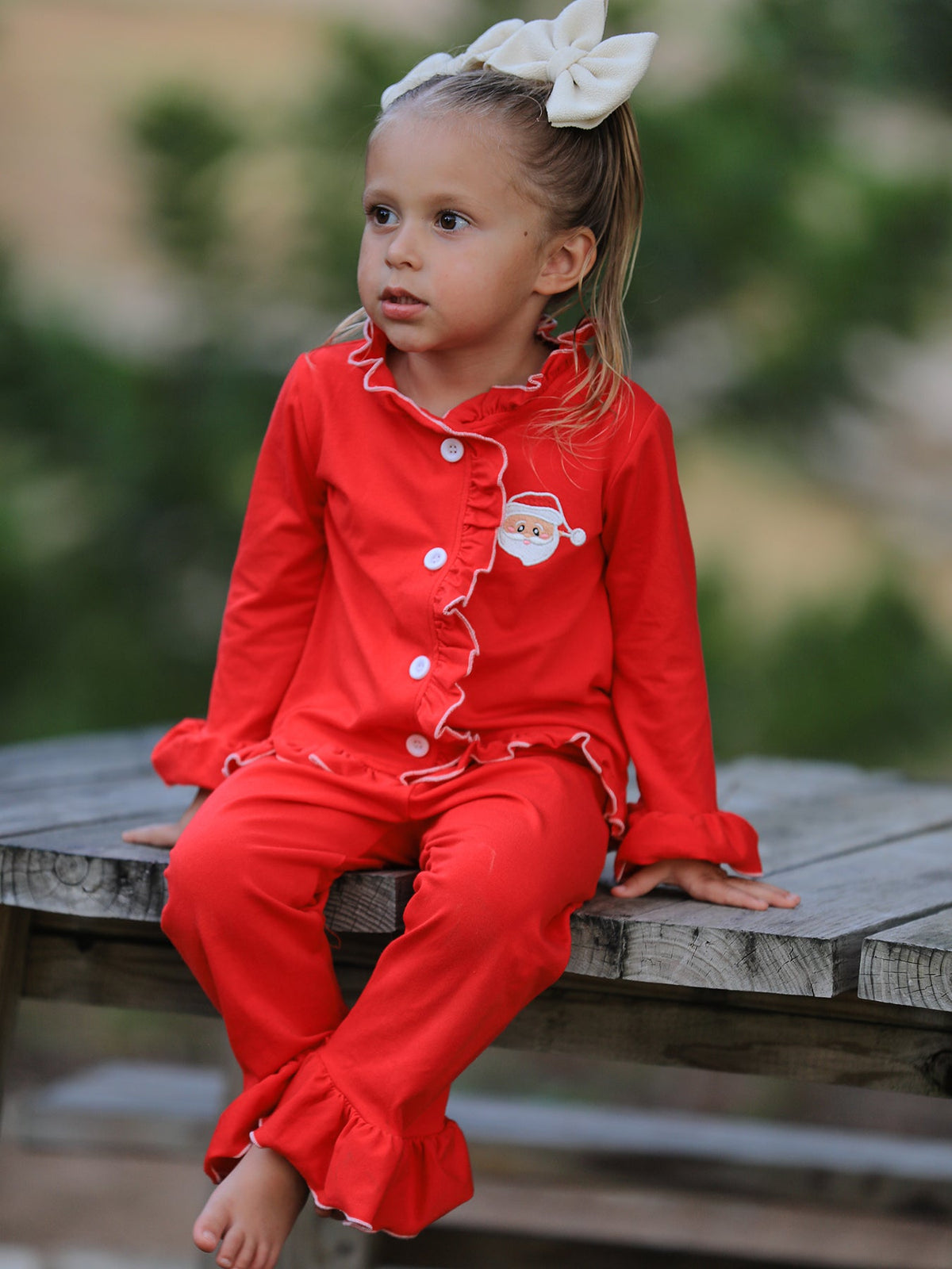 Christmas Red Girls Embroidered Pajamas