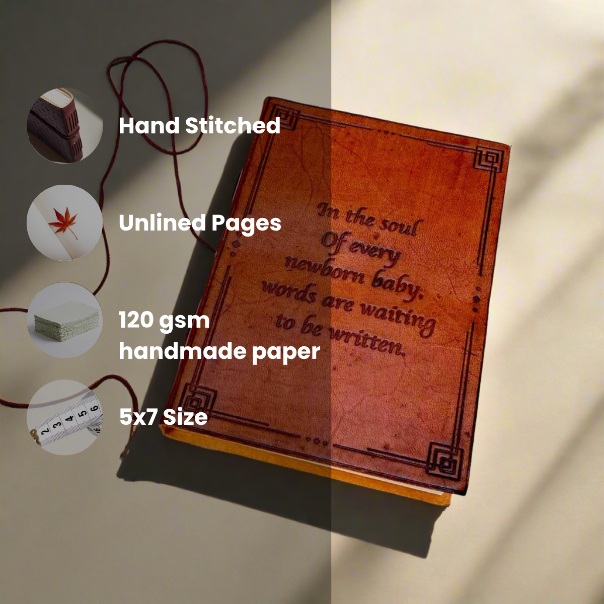 Newborn Baby Leather Journal - "Words Are Waiting To Be Written" Quote