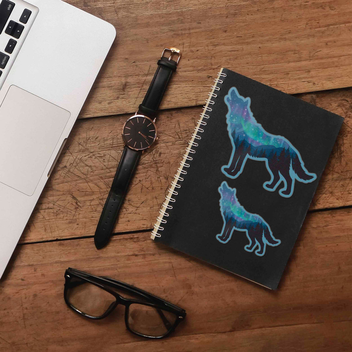 Northern Lights Wolf Sticker - Cool Aurora Decals