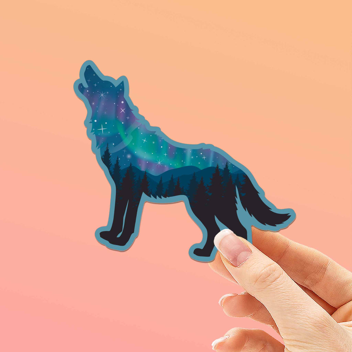 Northern Lights Wolf Sticker - Cool Aurora Decals