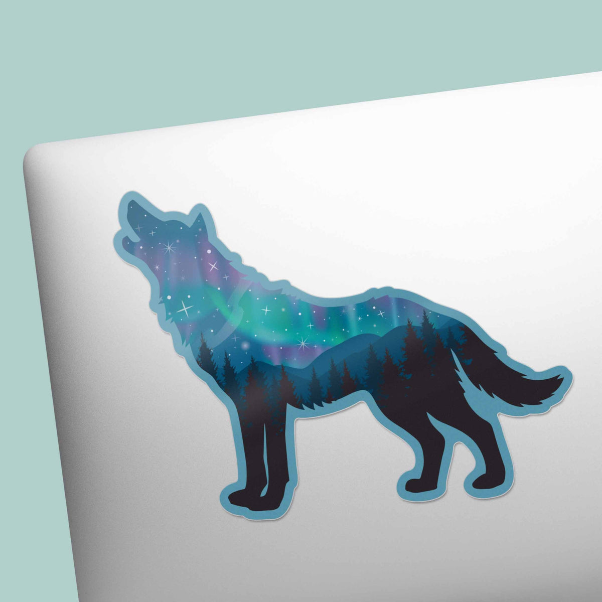 Northern Lights Wolf Sticker - Cool Aurora Decals