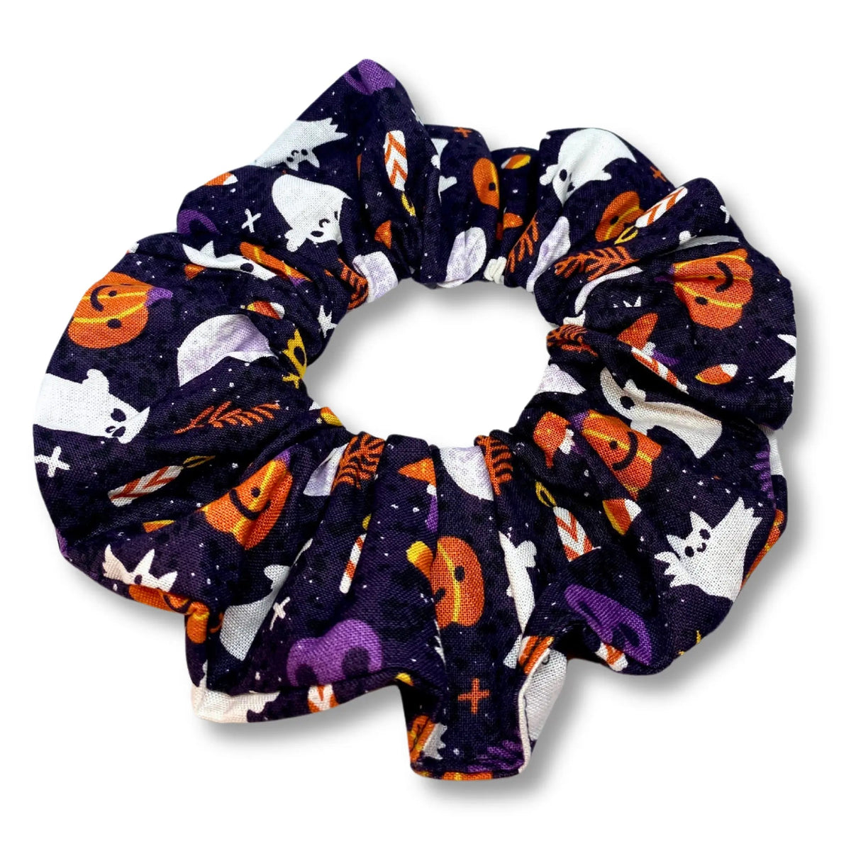Purple Ghost and Pumpkin Halloween Scrunchie
