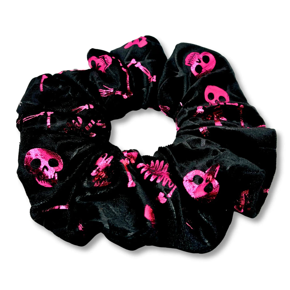 Pink Skeleton Velvet Halloween Scrunchie