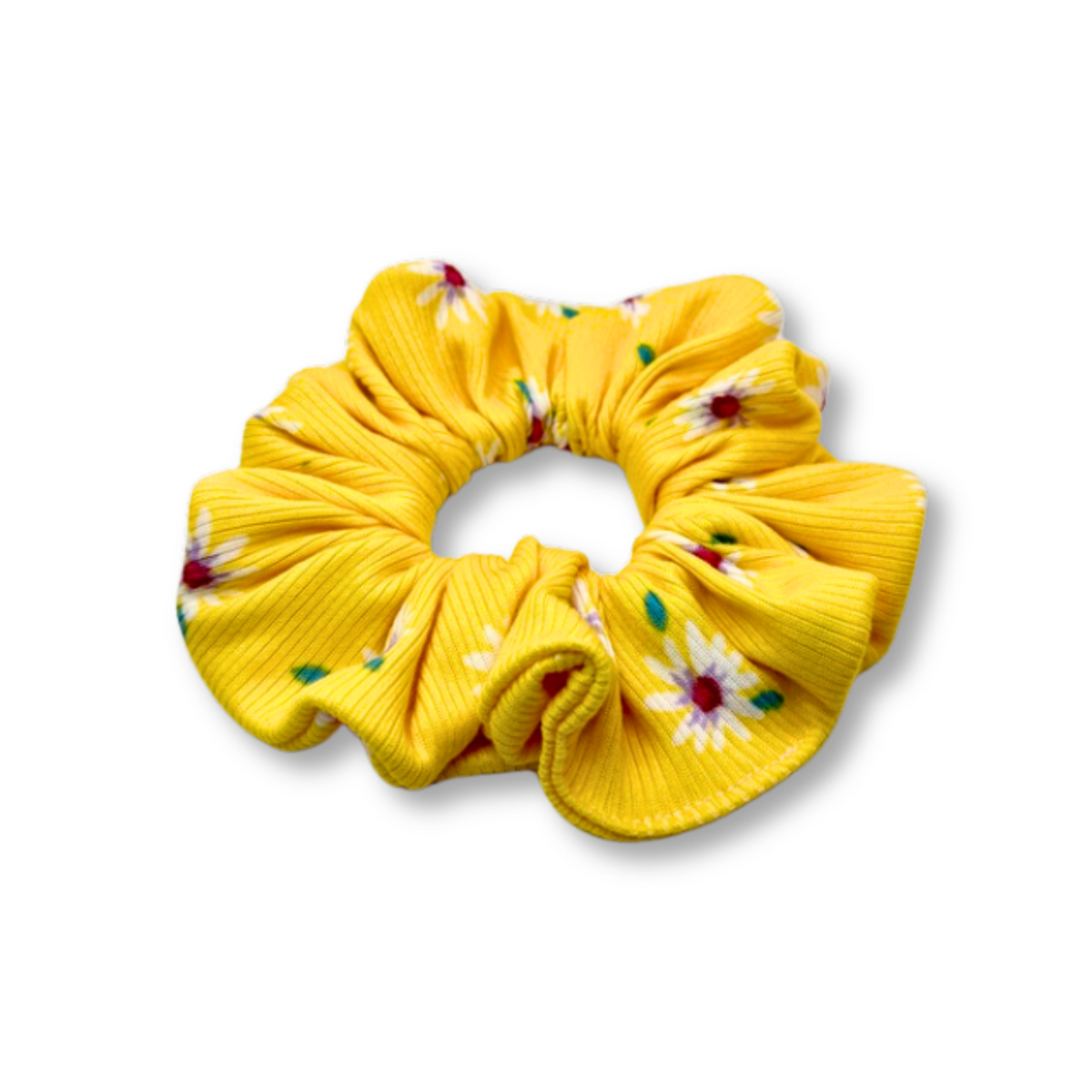 Mini Yellow Floral Spring Ribbed Scrunchie