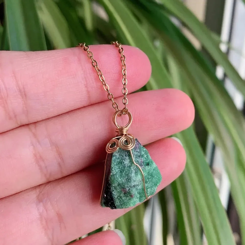 Raw Crystal Wire Wrap Gold Necklaces
