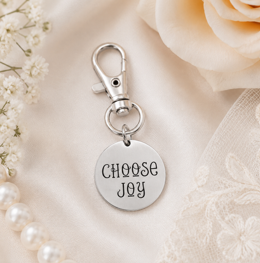 Choose Joy Clip On Charm Stainless Steel Engraved Inspirational Bag Charm Purse Charm Keychain Accessory Encouragement Gift