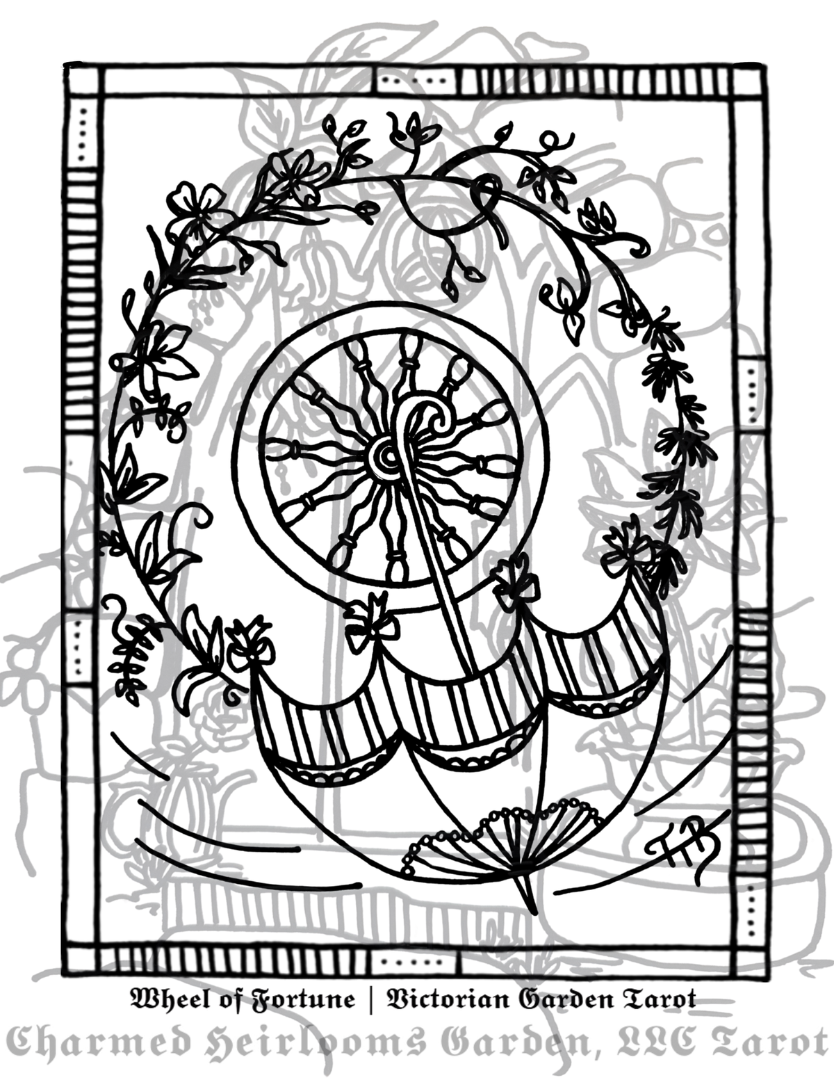 Major Arcana Tarot Coloring Page - 𝖂𝖍𝖊𝖊𝖑 𝖔𝖋 𝕱𝖔𝖗𝖙𝖚𝖓𝖊