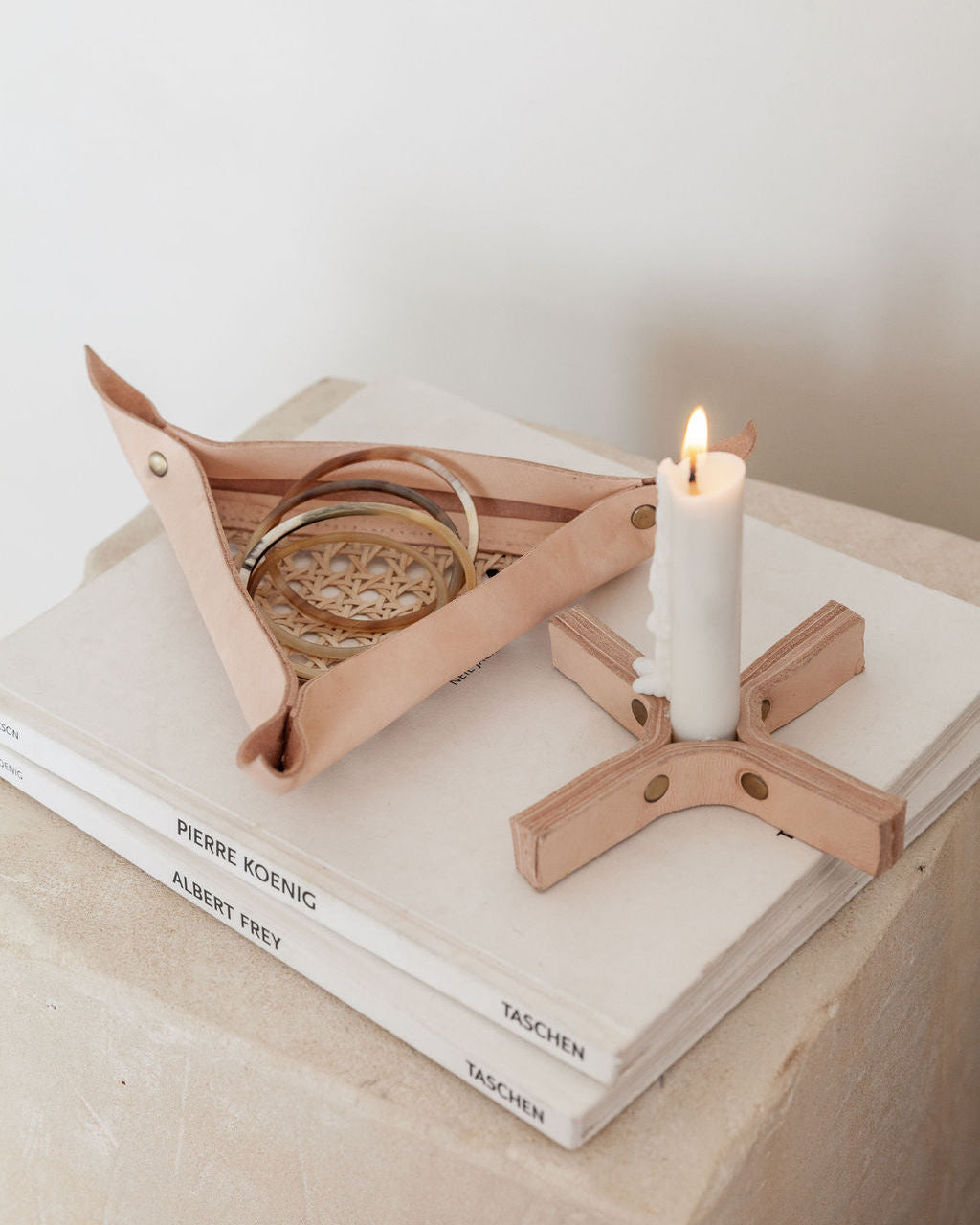 Minimal Leather Candle Holder Set of 2