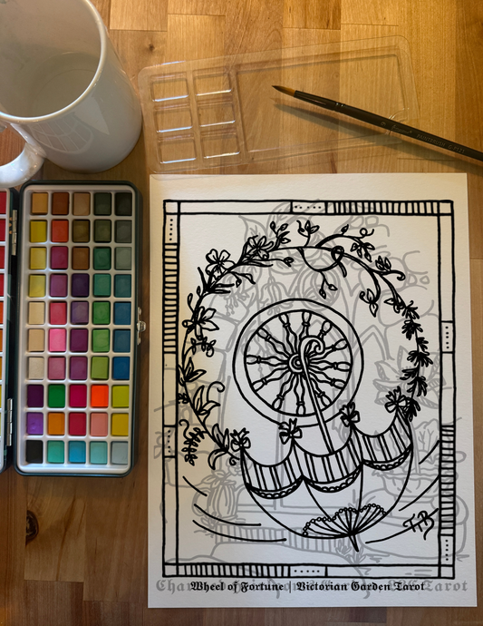 Major Arcana Tarot Coloring Page - 𝖂𝖍𝖊𝖊𝖑 𝖔𝖋 𝕱𝖔𝖗𝖙𝖚𝖓𝖊