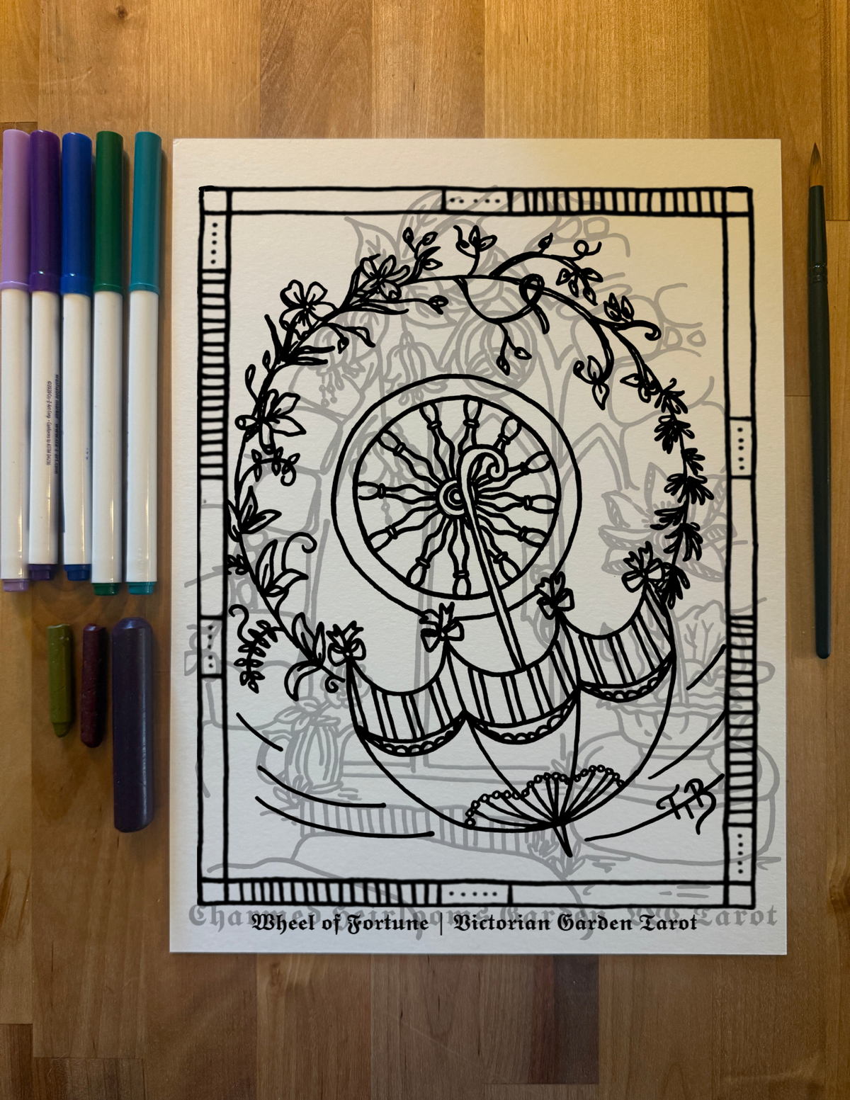 Major Arcana Tarot Coloring Page - 𝖂𝖍𝖊𝖊𝖑 𝖔𝖋 𝕱𝖔𝖗𝖙𝖚𝖓𝖊