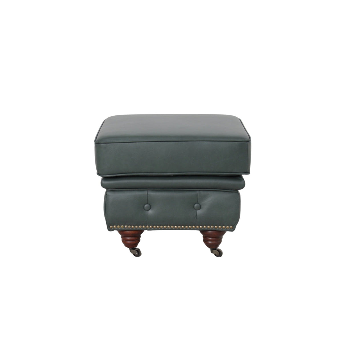 Belgravia Classic Top Grain Leather Ottoman with Button Tufting and Brass Nail head Trim