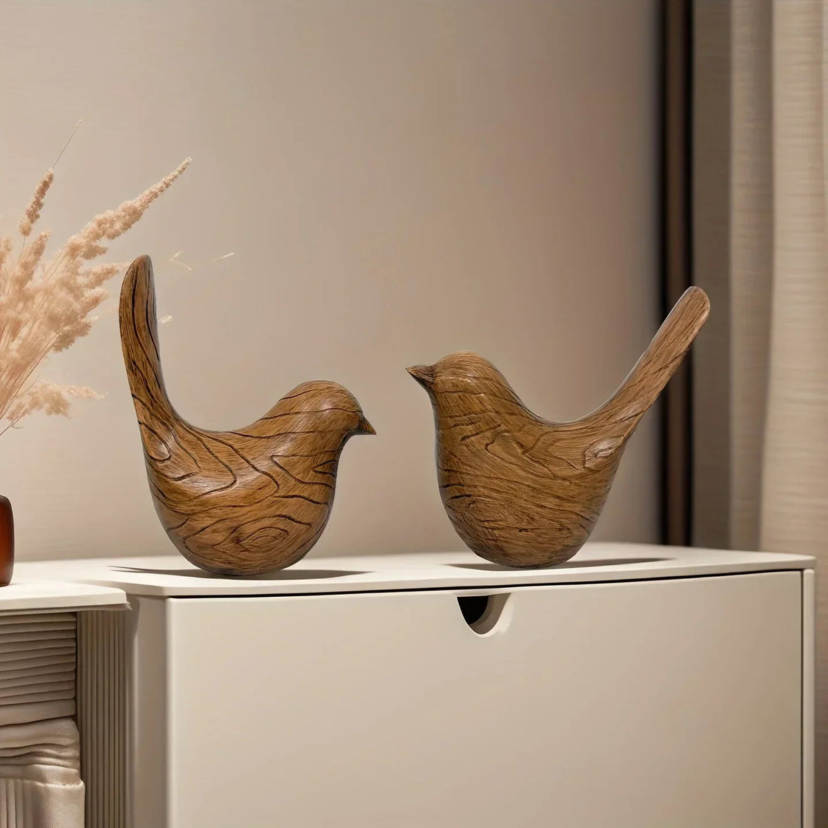 Bird Statues - Wood Grain Desktop Ornaments