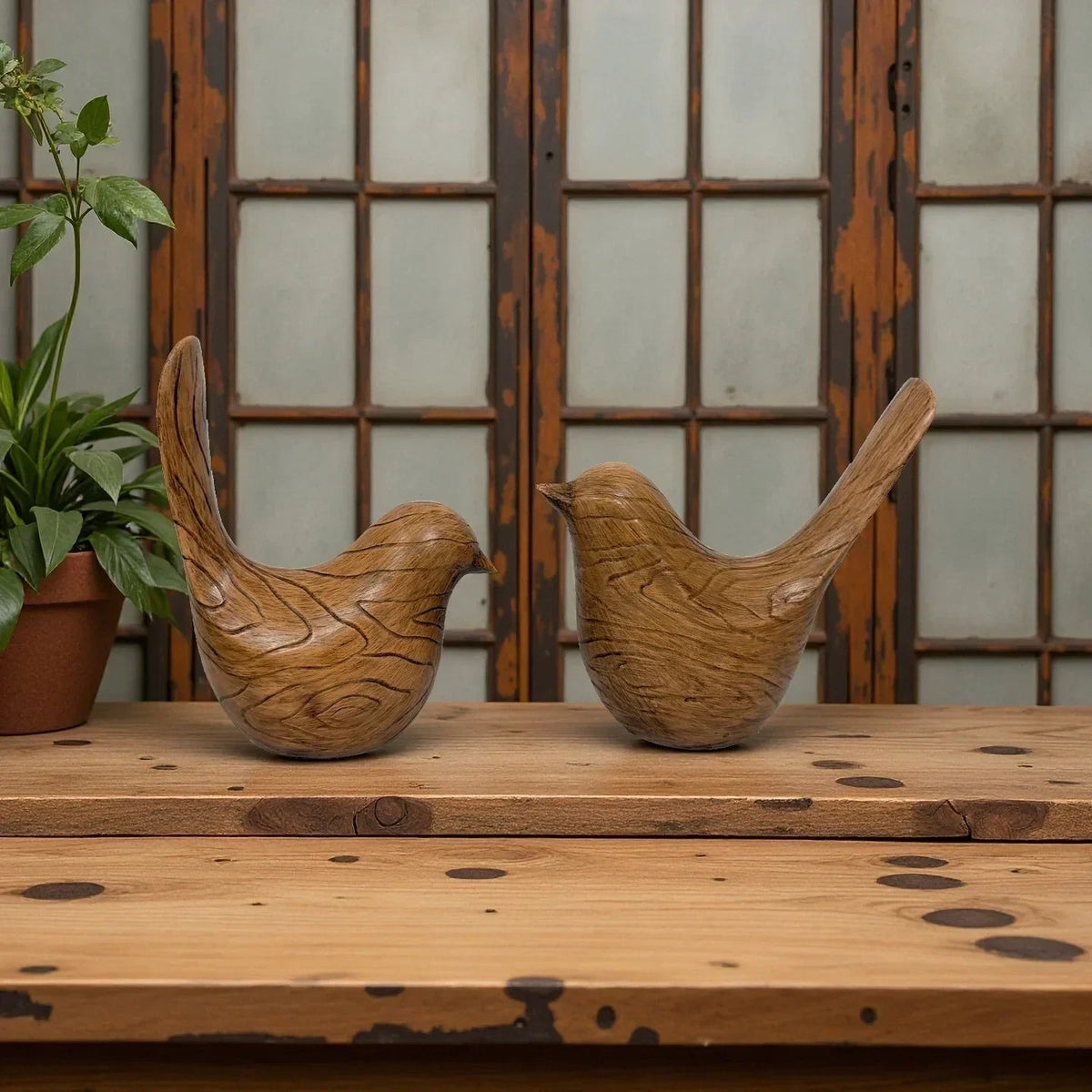 Bird Statues - Wood Grain Desktop Ornaments