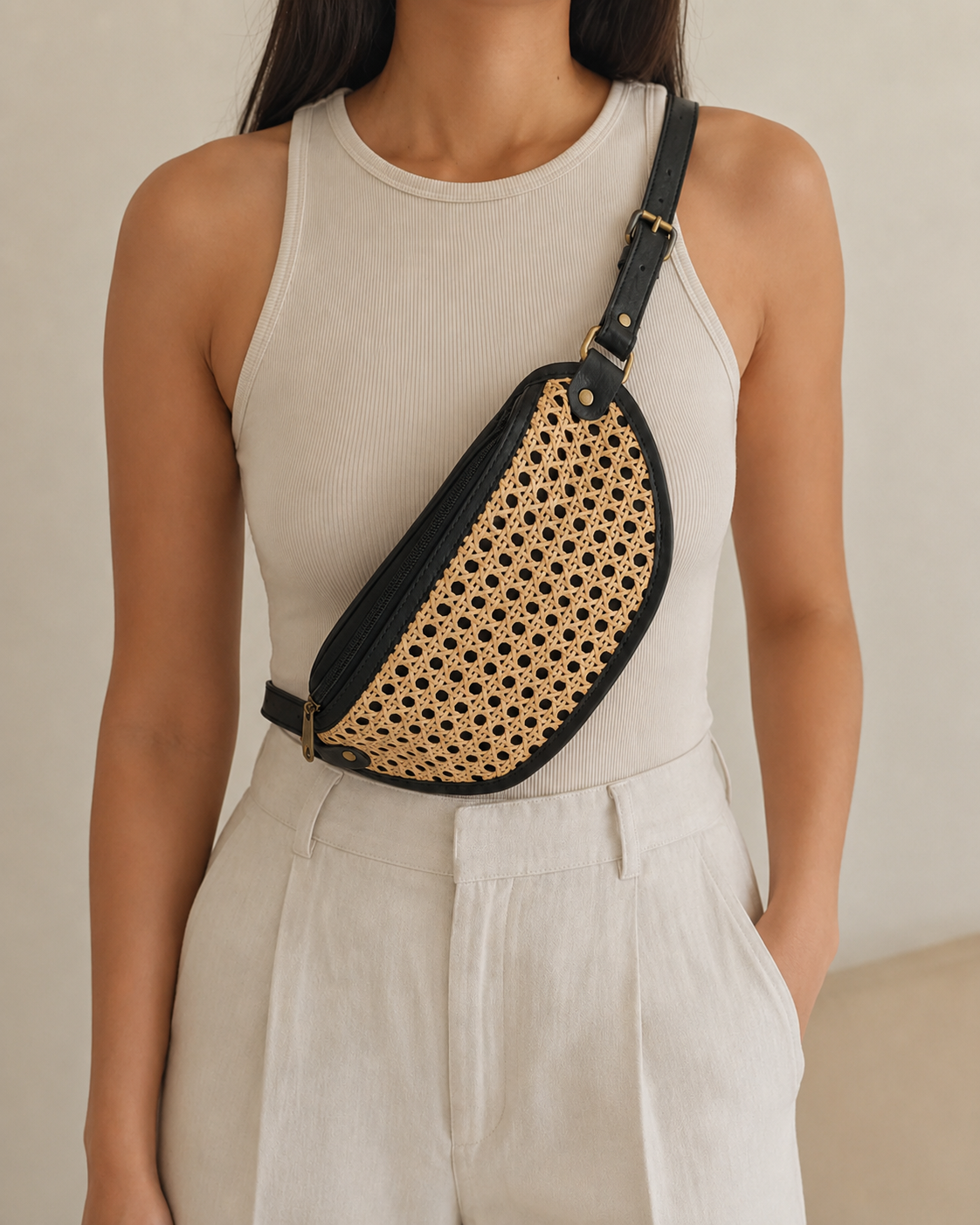 Raja Leather and Cane Sling Bag