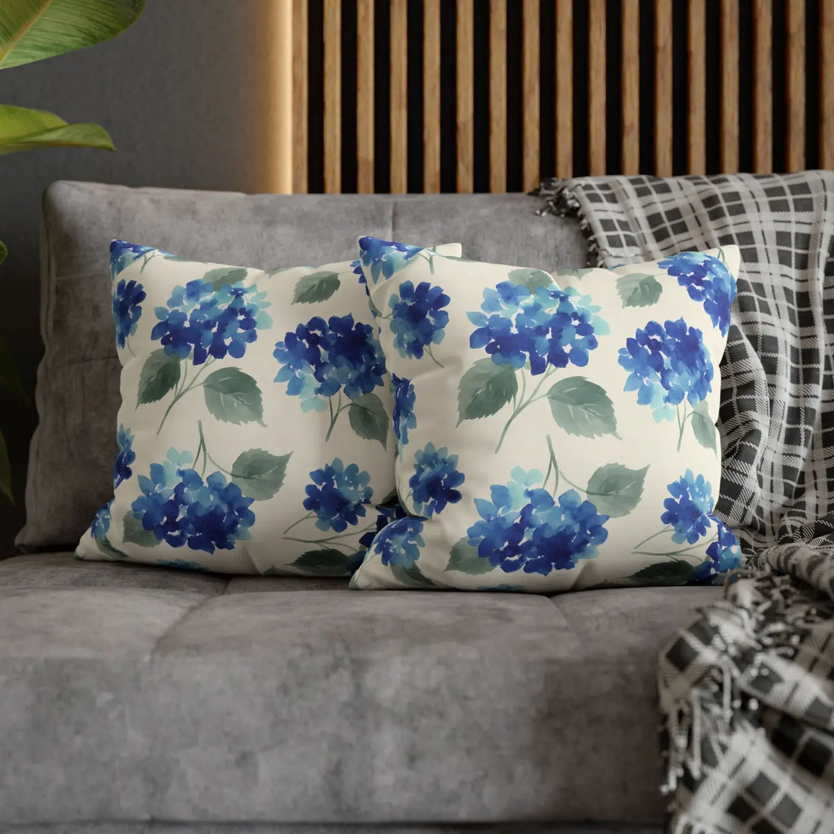 DipaliZ Blue Hydrangea Floral Pillowcase Cotton 18x18