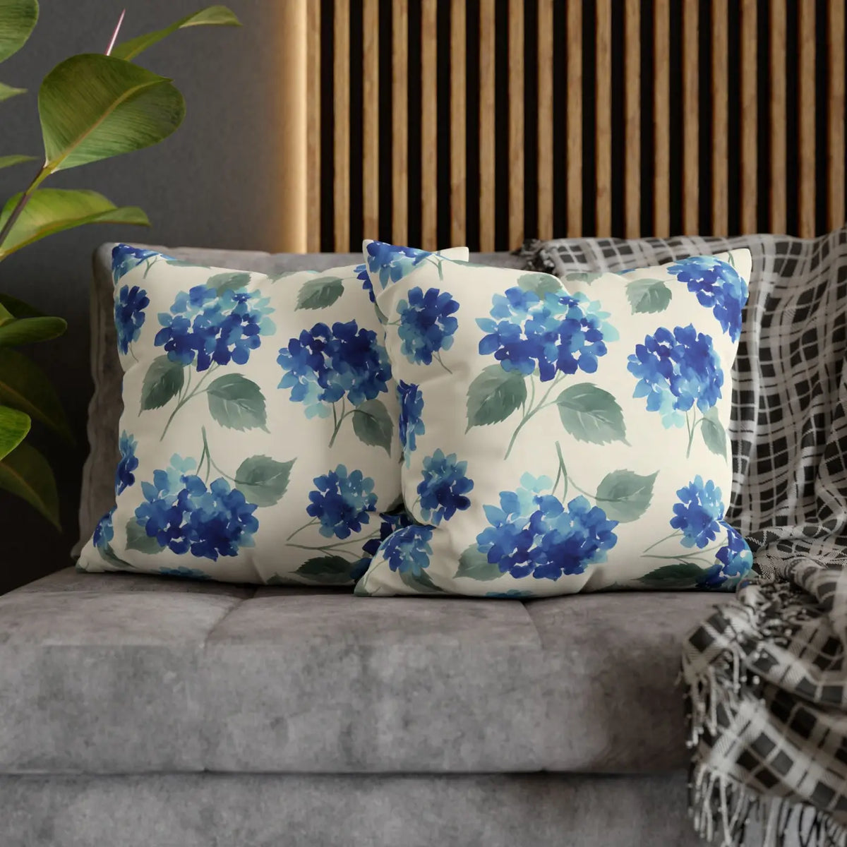 DipaliZ Blue Hydrangea Floral Pillowcase Cotton 18x18