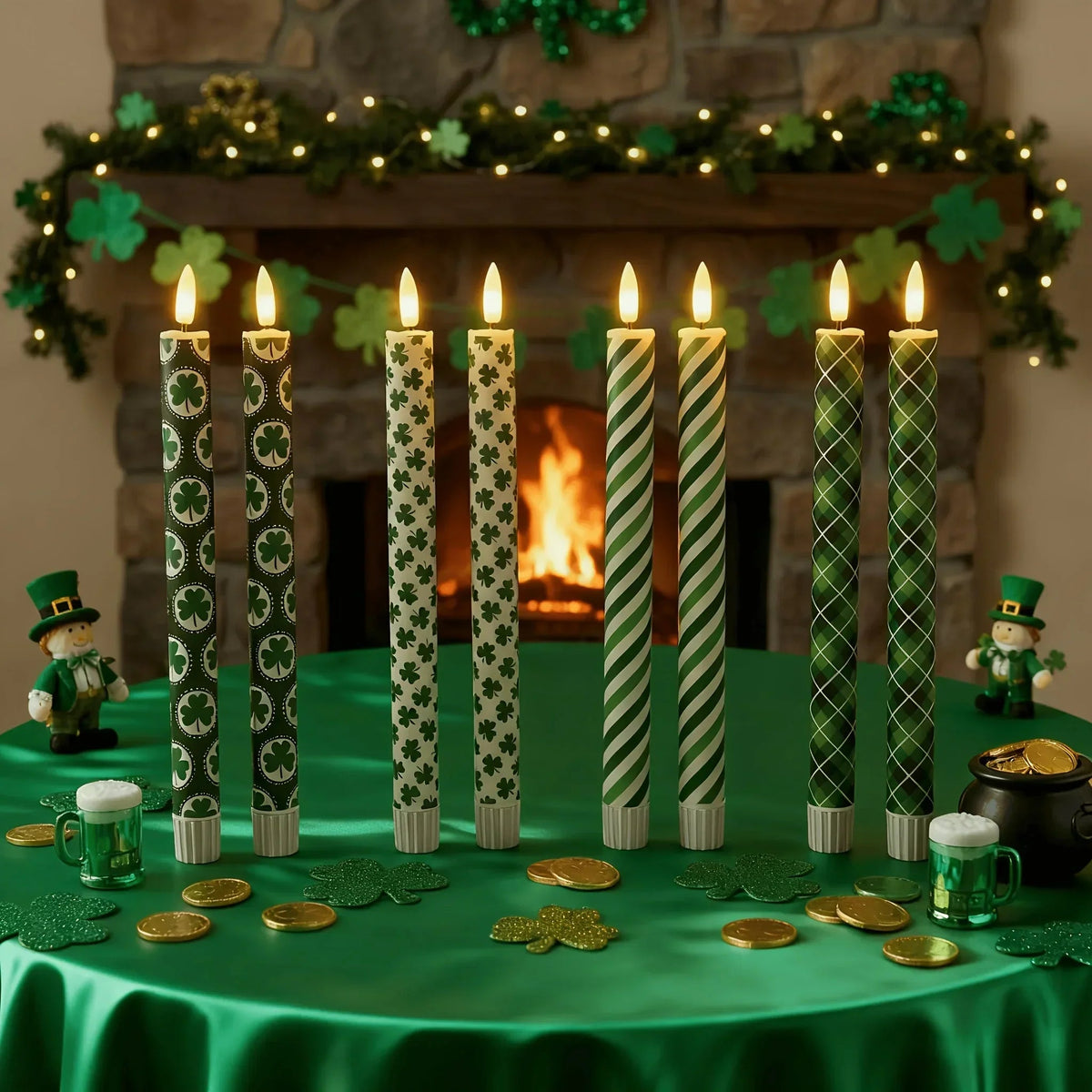 Candles - LED Green 10 Inch Set