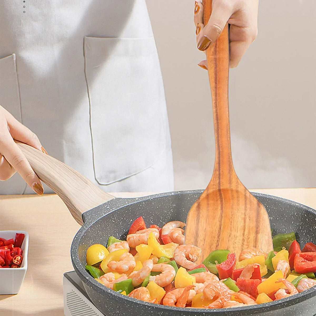 Cooking Spoons - Non-Stick Wooden Teak Set