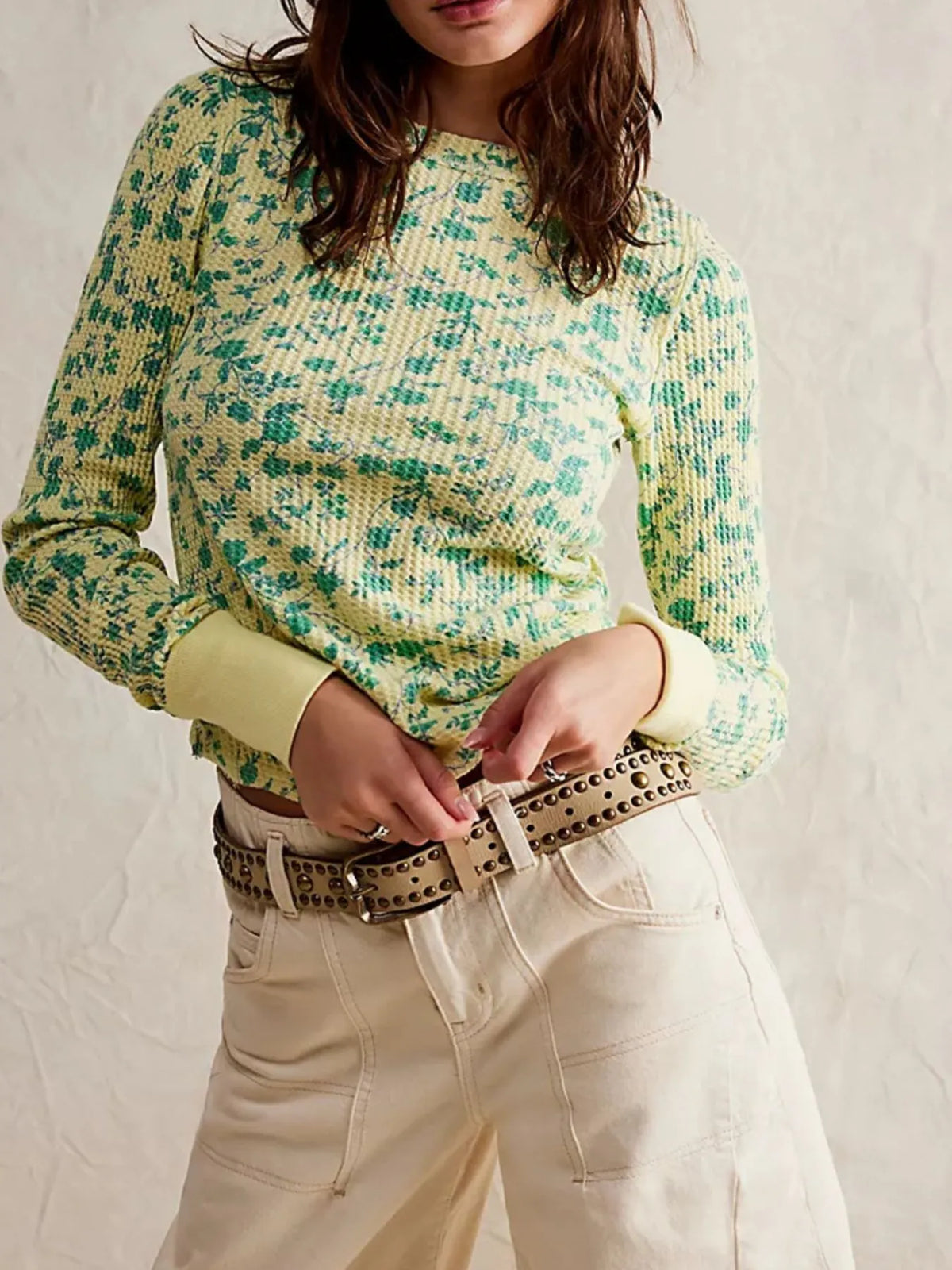 Floral Print Waffle Knit Top