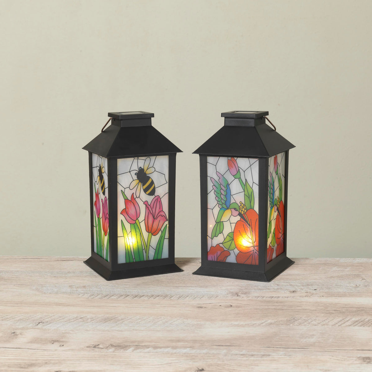 Solar Powered Stained Glass Style 11" Lantern -