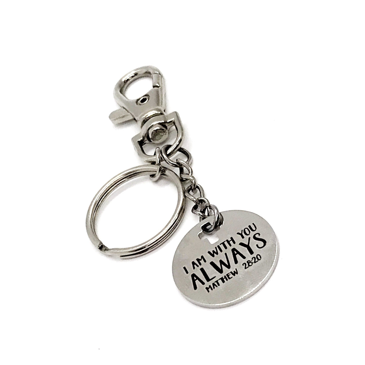 I Am With You Always Matthew 28 20 Clip On Keychain Engraved Bible Verse Charm Christian Gift From JKCE Designs