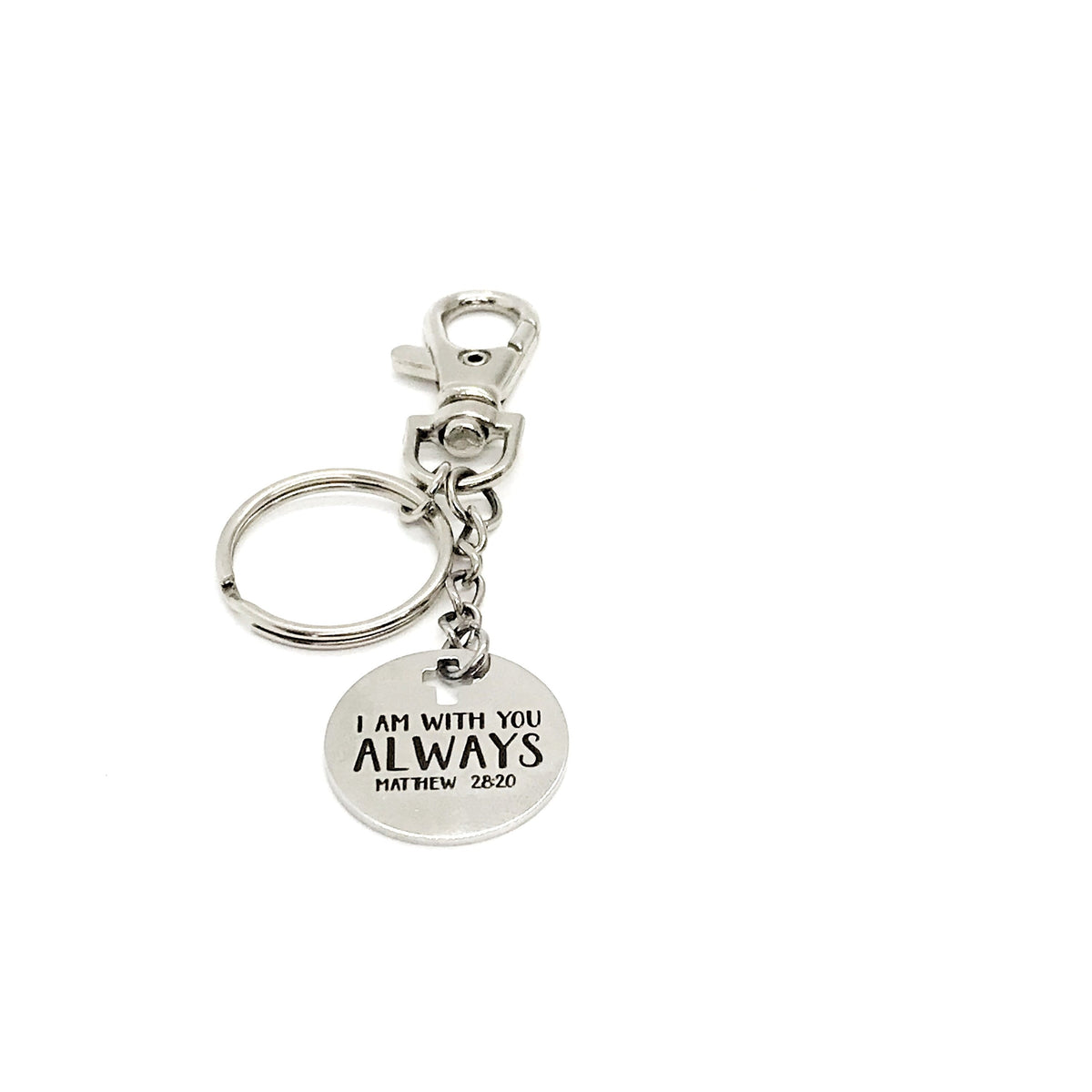 I Am With You Always Matthew 28 20 Clip On Keychain Engraved Bible Verse Charm Christian Gift From JKCE Designs