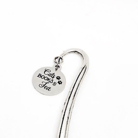 Cats Books Tea Charm Bookmark, Cat Lover, Tea Lover, Book Lover, Reader Gift, Wife Gift, Daughter Gift,  Mom Gift, Gift For Her