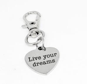 Live Your Dreams Clip On Charm Stainless Steel Engraved Heart Inspirational Quote Keychain Gift For Women Motivation Jewelry 19mm