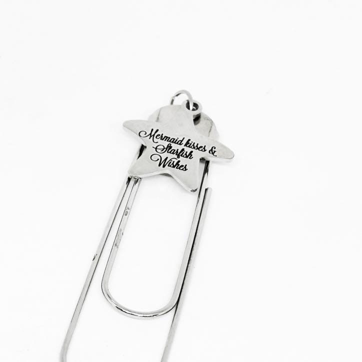 Mermaid Kisses And Starfish Wishes Stainless Steel Charm Paperclip Bookmark