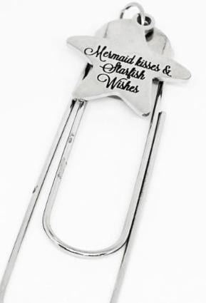 Mermaid Kisses And Starfish Wishes Stainless Steel Charm Paperclip Bookmark