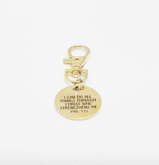 I Can Do All Things Through Christ Clip On Charm Engraved Stainless Steel Scripture Keychain Purse Or Backpack Accessory Gift