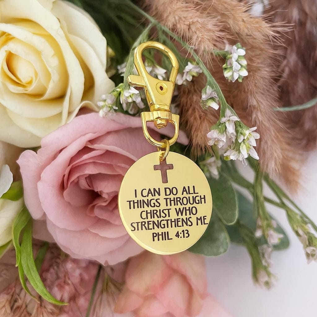 I Can Do All Things Through Christ Clip On Charm Engraved Stainless Steel Scripture Keychain Purse Or Backpack Accessory Gift