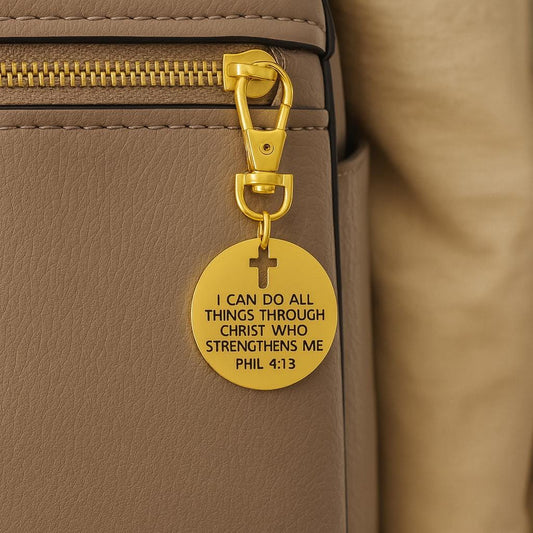 I Can Do All Things Through Christ Clip On Charm Engraved Stainless Steel Scripture Keychain Purse Or Backpack Accessory Gift