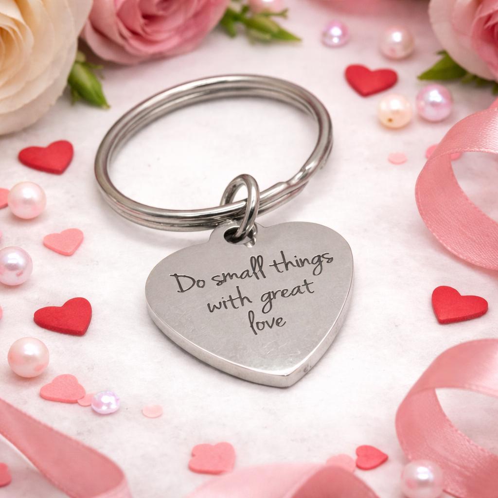 Do Small Things With Great Love Keychain Inspirational Gift Stainless Steel Engraved Heart Charm Love Gift