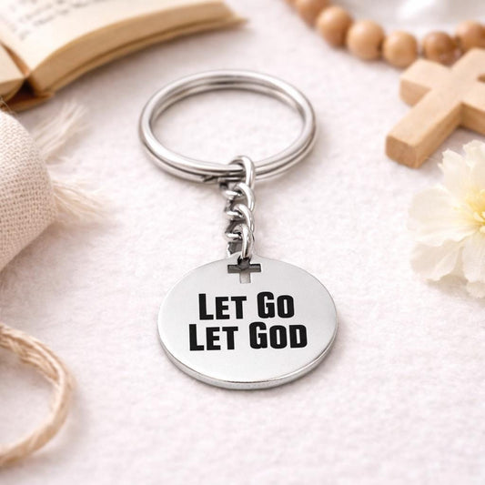 Let Go Let God Keychain Faith Gift Christian Stainless Steel Engraved Charm Inspirational Religious Key Ring