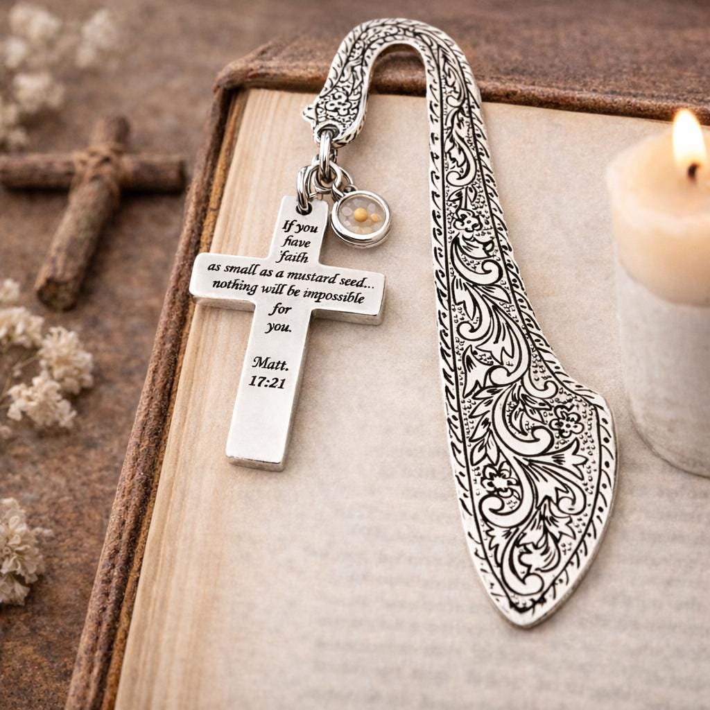 Mustard Seed Faith Cross Bookmark Stainless Steel Christian Bookmark Scripture Gift Matt 17 20 Inspirational Faith Gift