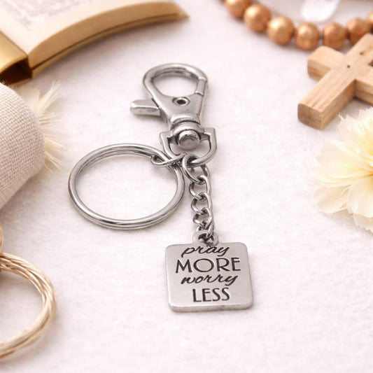 Pray More Worry Less Clip On Keychain Faith Gift Christian Stainless Steel Engraved Charm Inspirational Religious