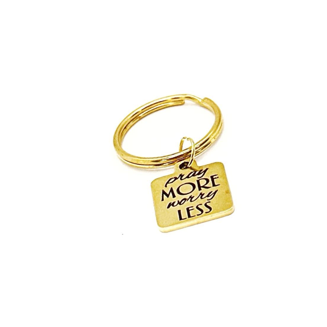 Pray More Worry Less Keychain Faith Gift Christian Encouragement Inspirational Scripture Gift Gold Keychain Religious Accessory