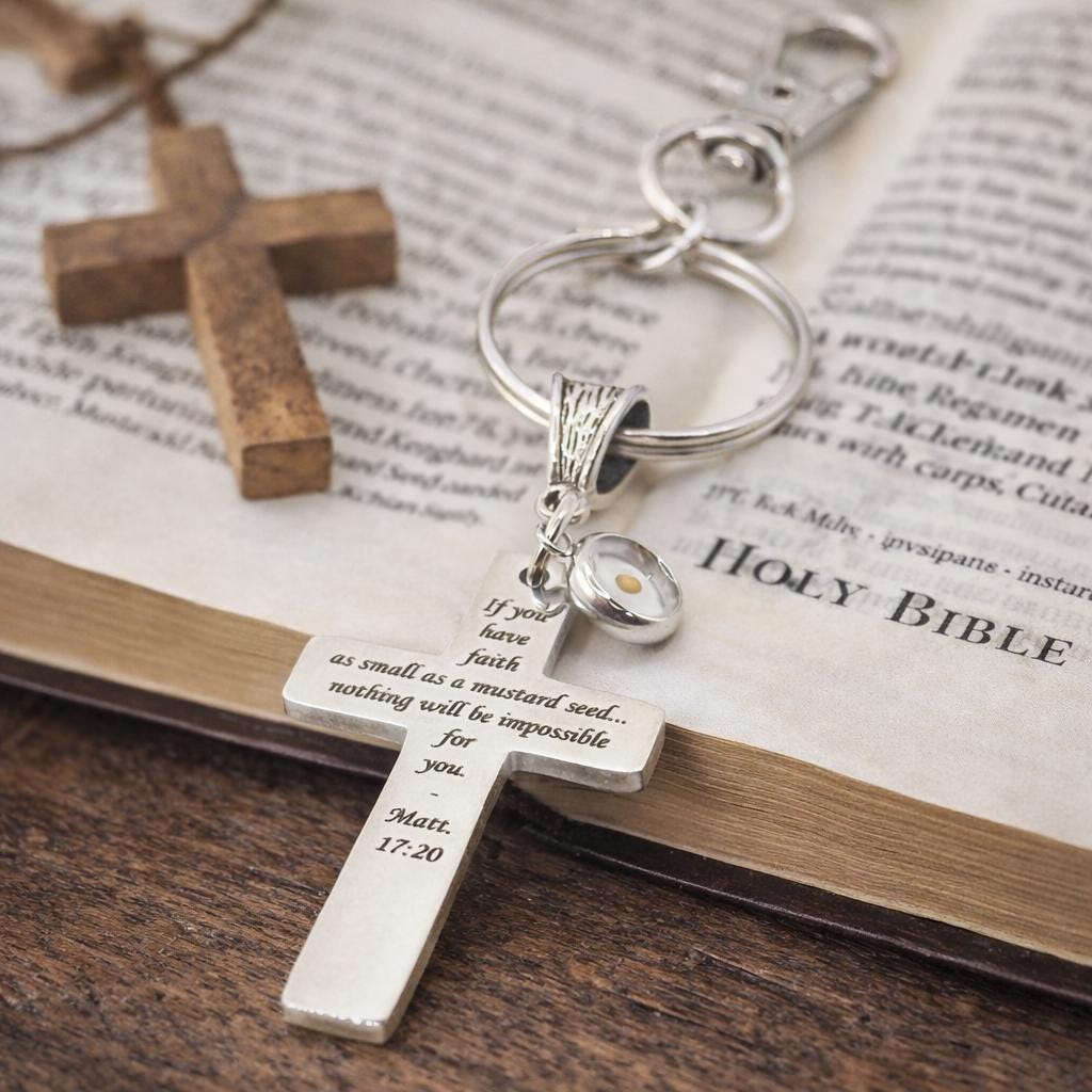 Mustard Seed Faith Cross Clip On Keychain Stainless Steel Christian Keychain Scripture Gift Matt 17 20 Inspirational Faith